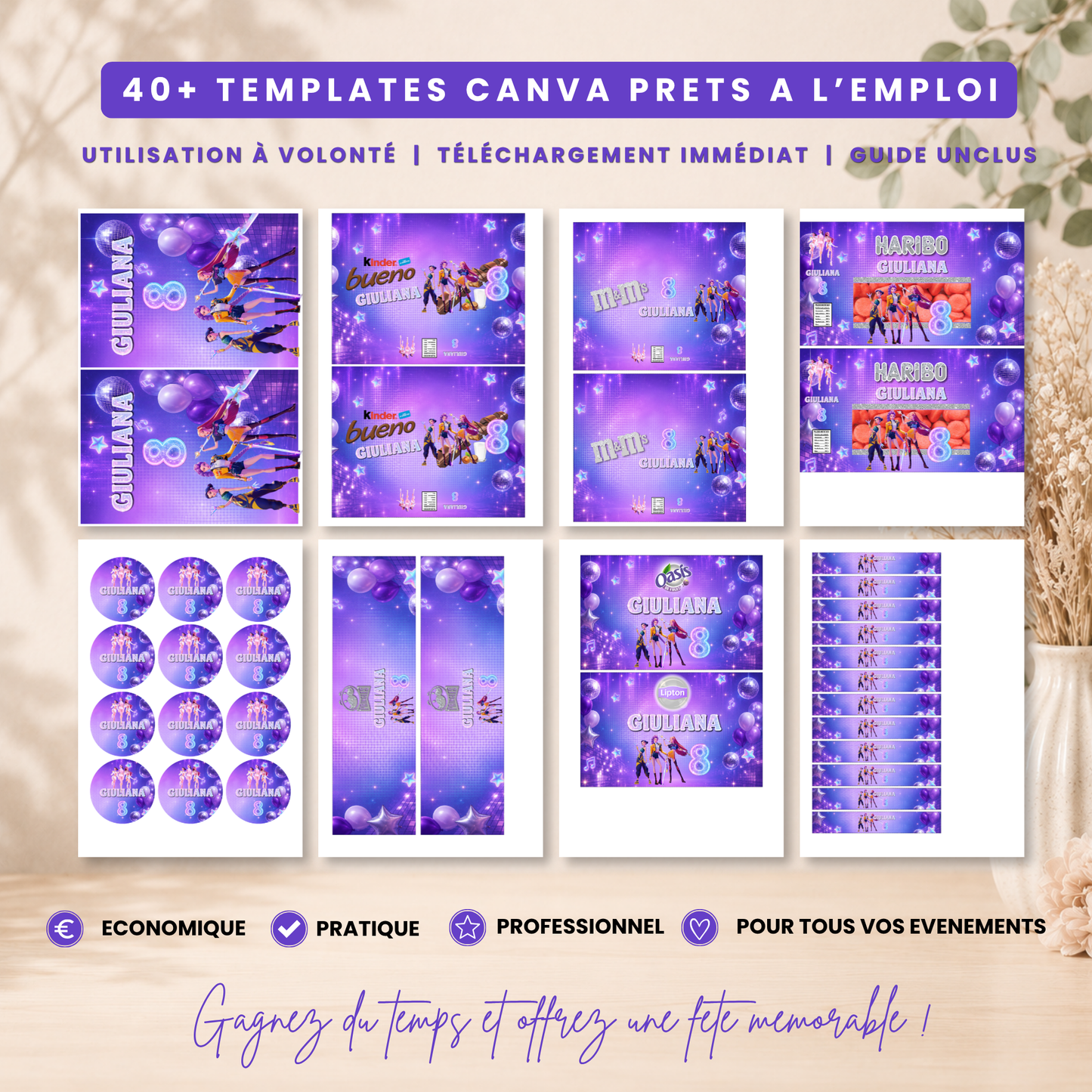 Pack Anniversaire Kpop Demon Hunters - 40 Templates Canva personnalisables