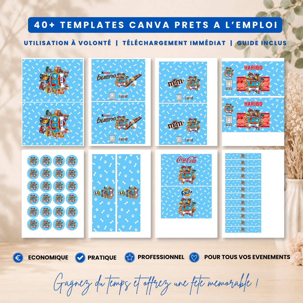 Pack Anniversaire Pat Patrouille – 40 Templates Canva Personnalisables