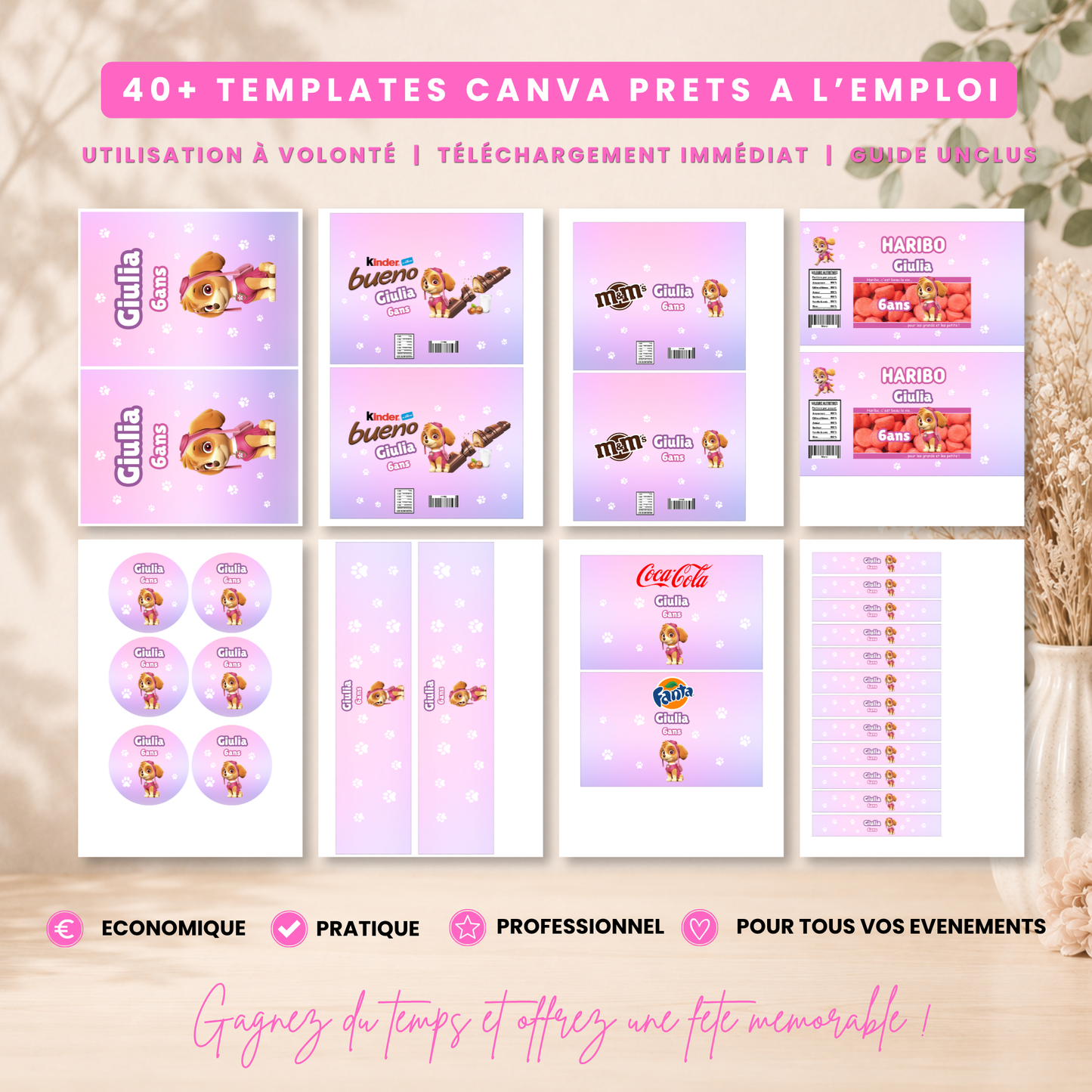 Pack Anniversaire Stella Pat' Patrouille - 40 Templates Canva Personnalisables