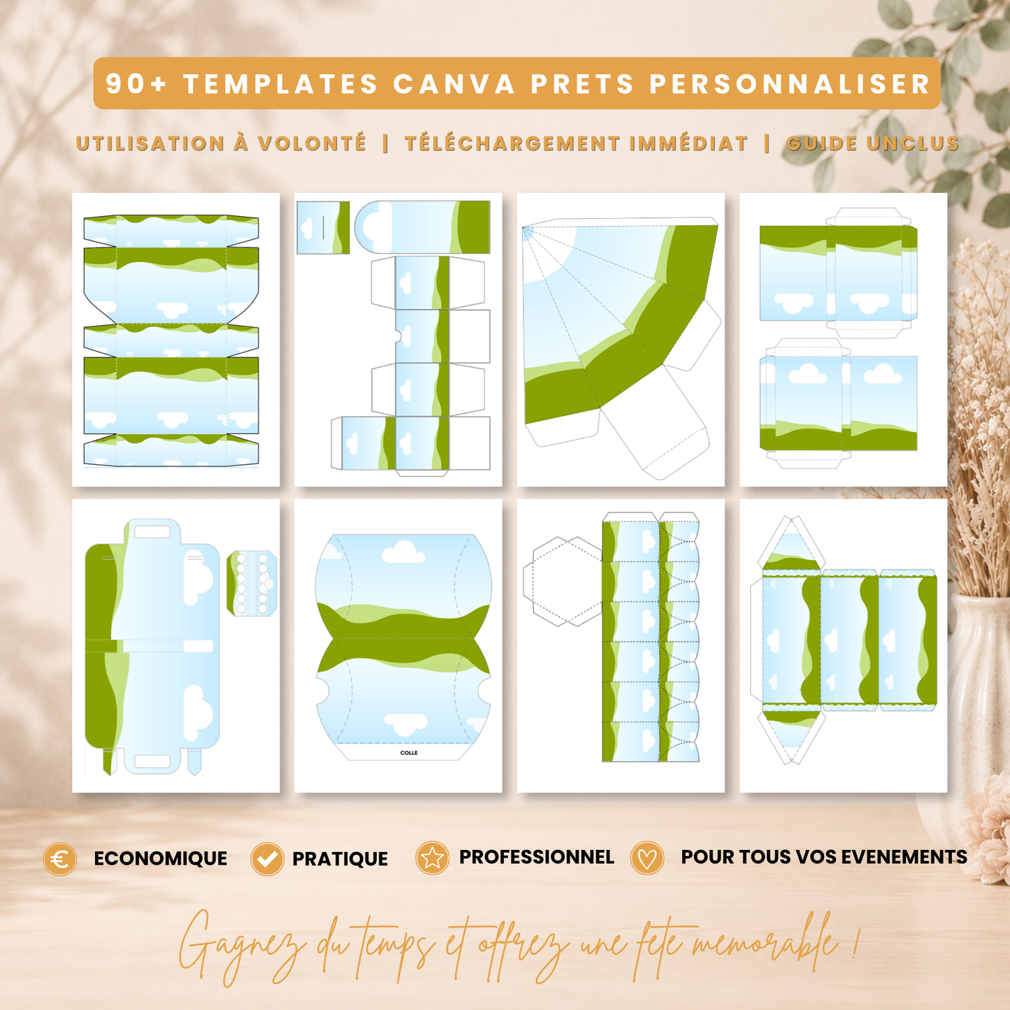 Pack 90 Templates Canva Sacs & Boîtes Cadeaux – Templates Vierges Personnalisables