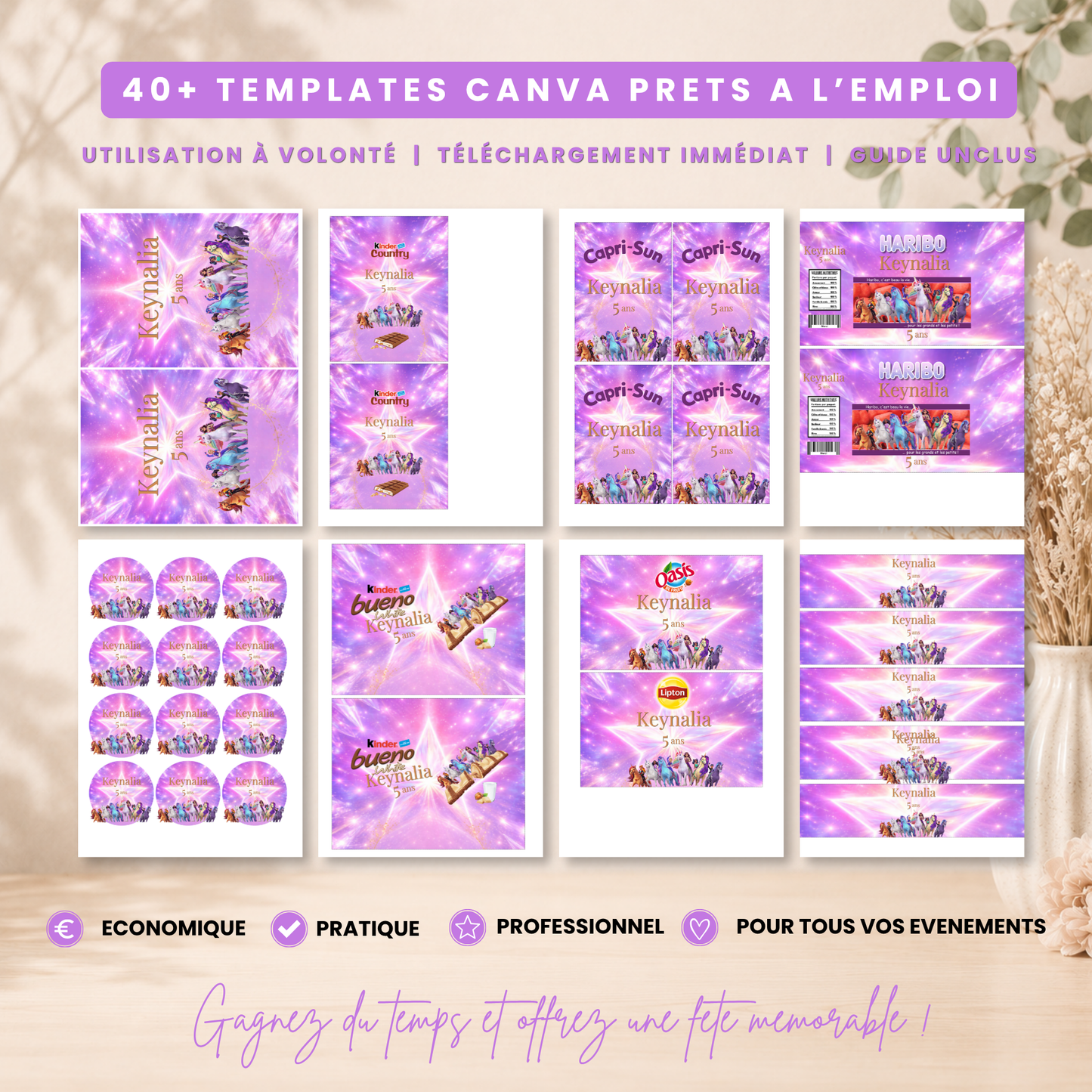 Pack Anniversaire École des Licornes – 40 Templates Canva Personnalisables