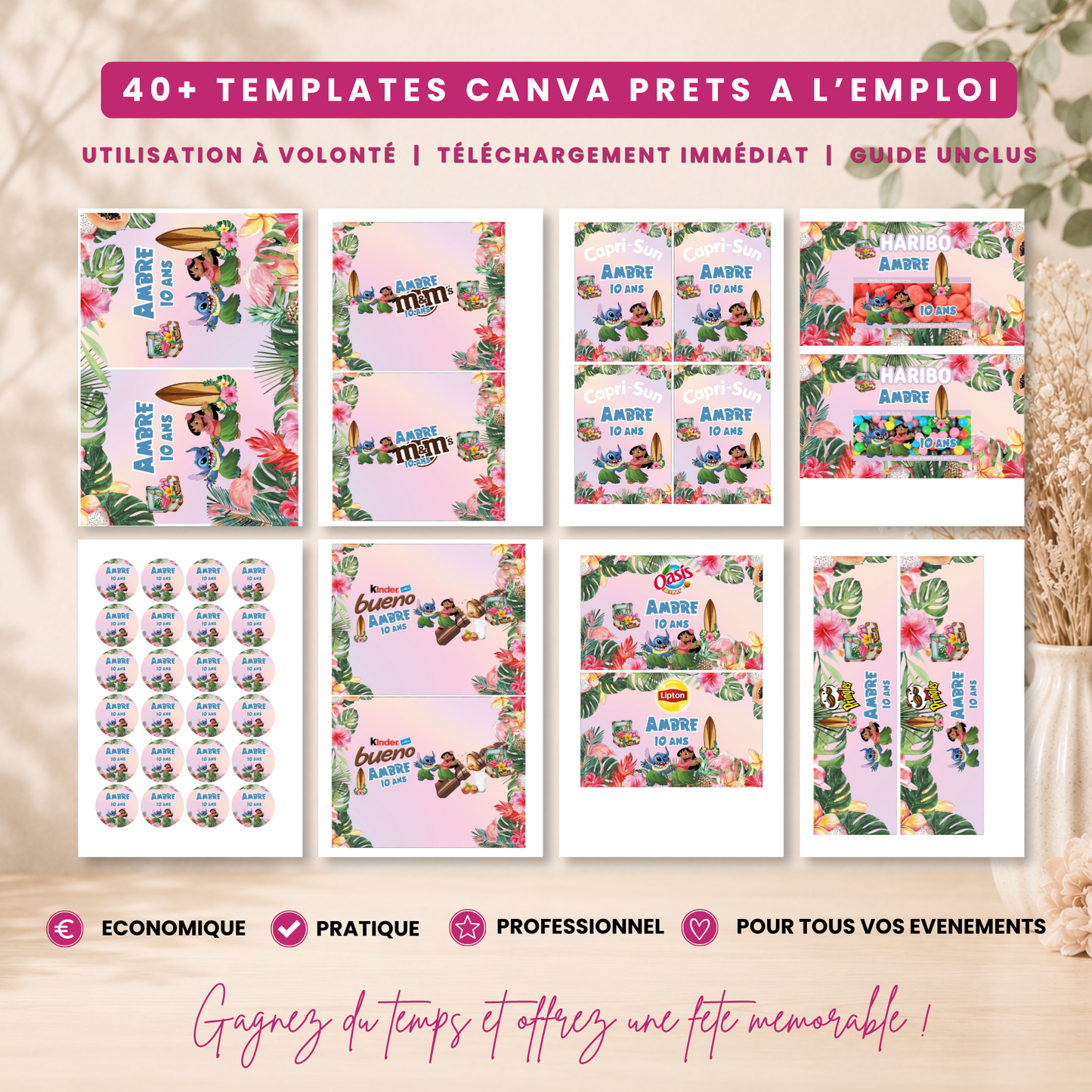 Pack Anniversaire Lilo & Stitch – 40 Templates Canva Personnalisables