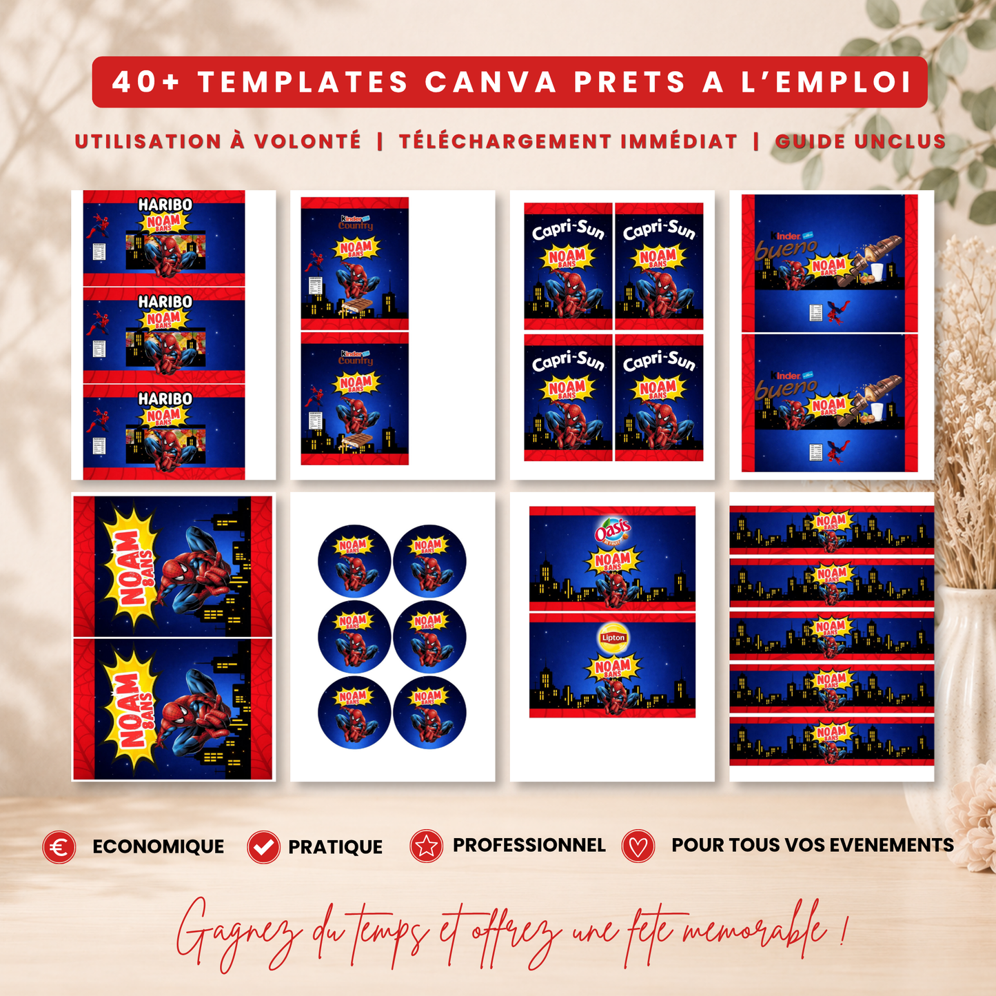 Pack Anniversaire Spiderman – 40 Templates Canva Personnalisables