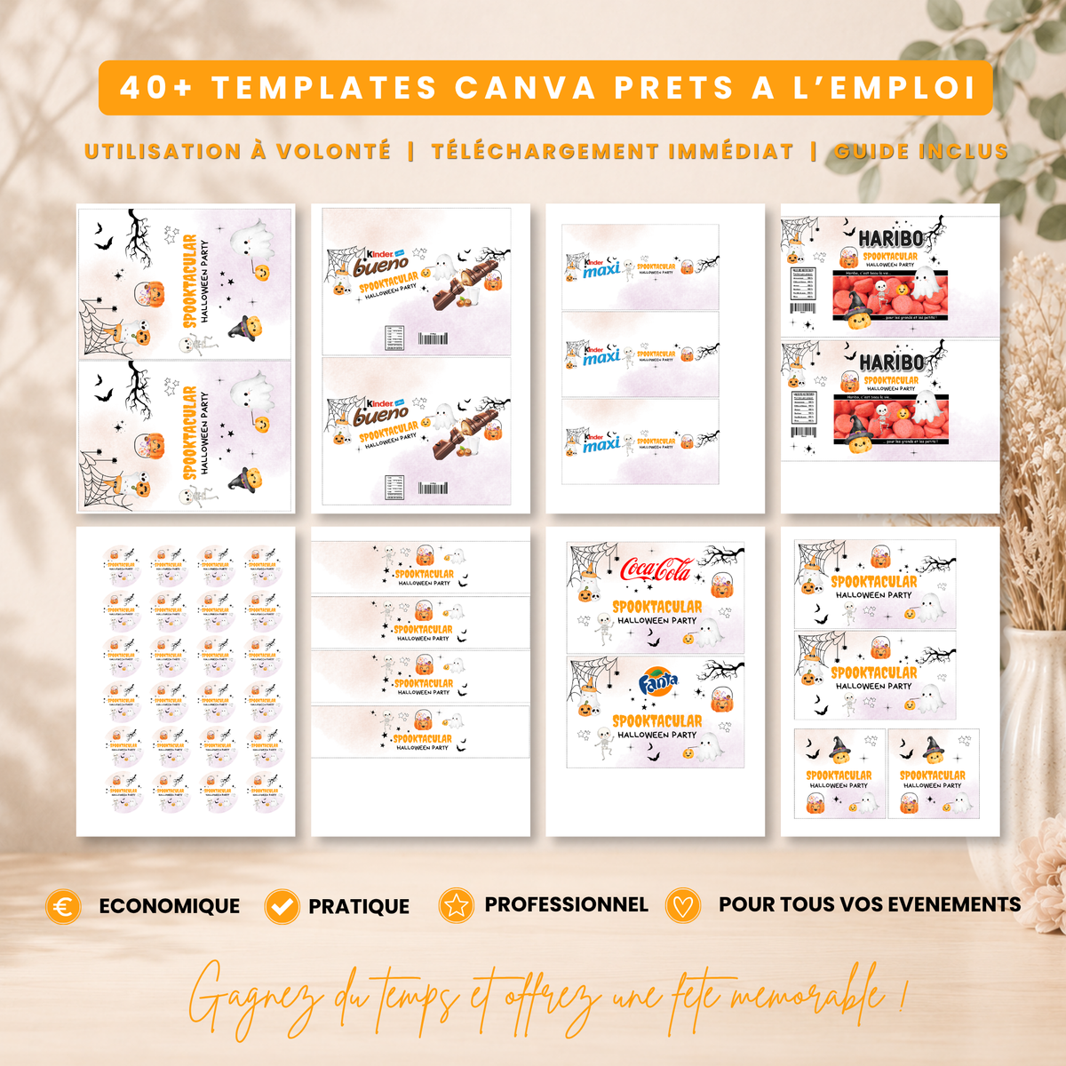 Pack Halloween Fantômes – 40 Templates Canva Personnalisables