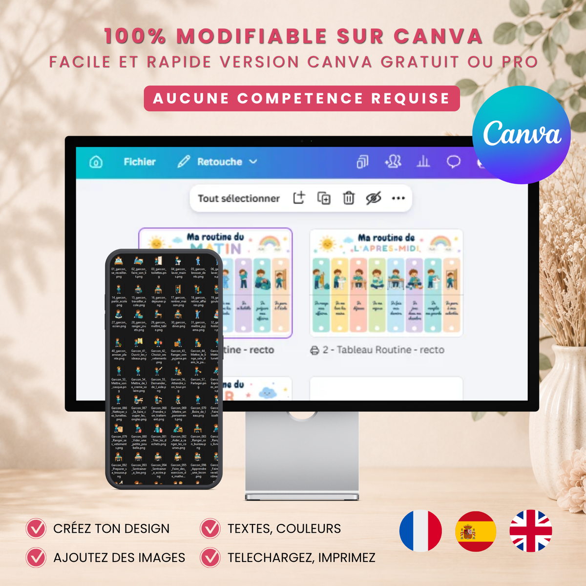 Tableau de routine enfant à personnaliser sur Canva et imprimer