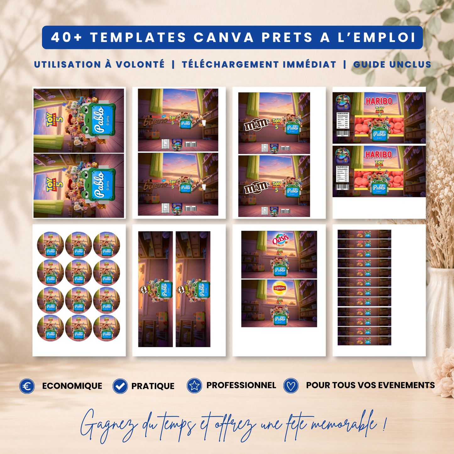 Pack Anniversaire Toy Story 5 - 40 Templates Canva personnalisables