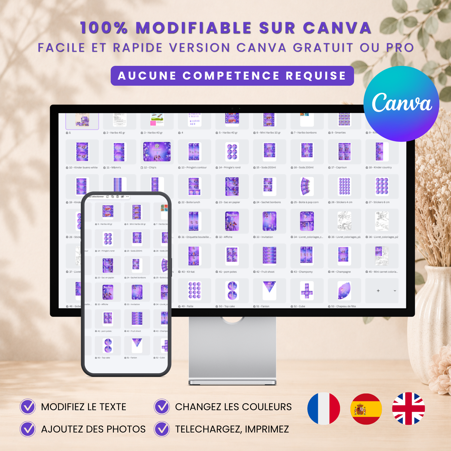 Pack Anniversaire Kpop Demon Hunters - 40 Templates Canva personnalisables