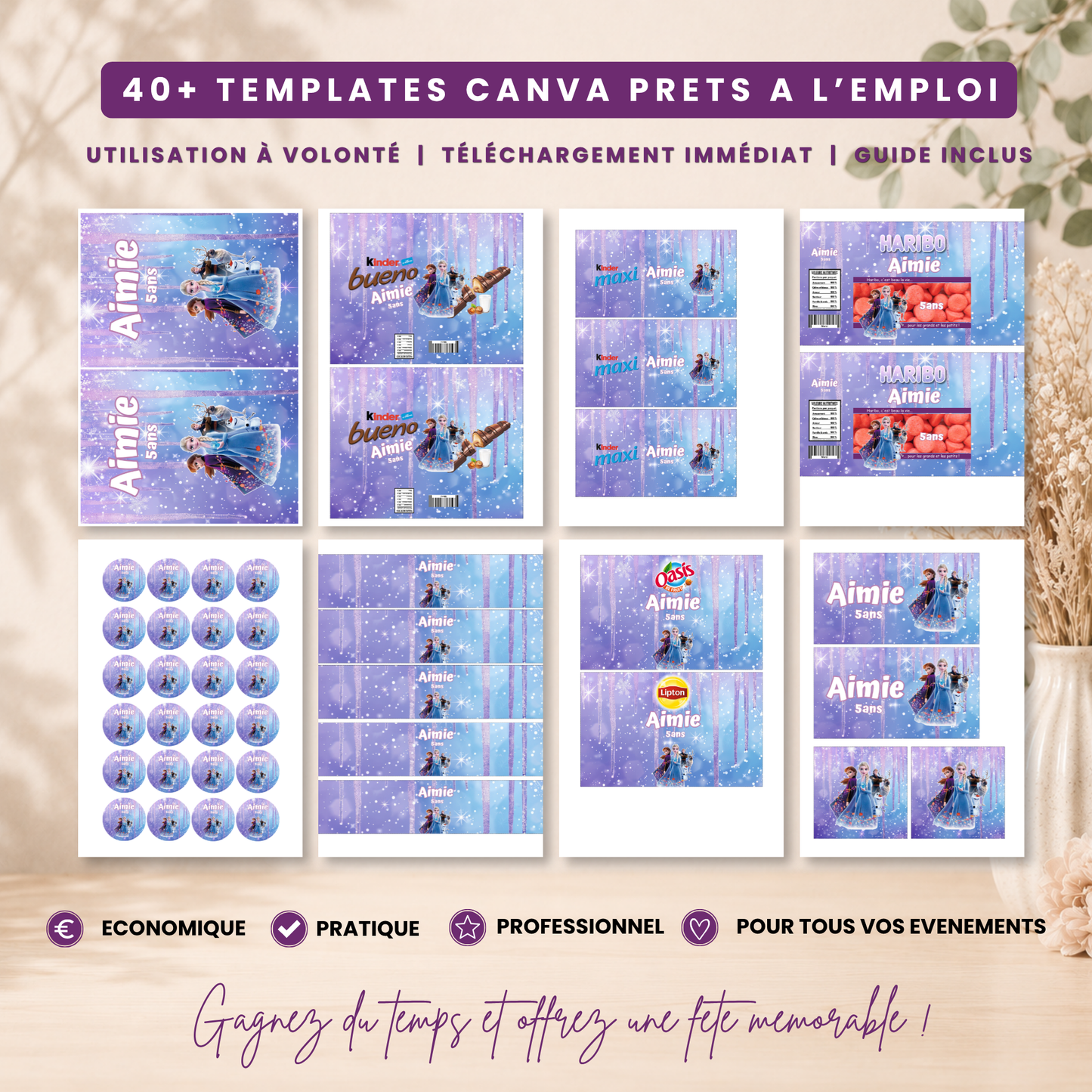 Pack Anniversaire Reine des neiges – 40 Templates Canva Personnalisables