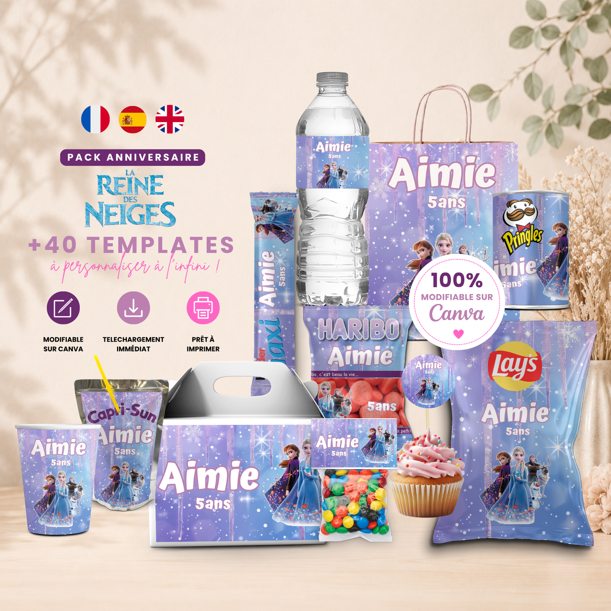 Pack Anniversaire Reine des neiges – 40 Templates Canva Personnalisables