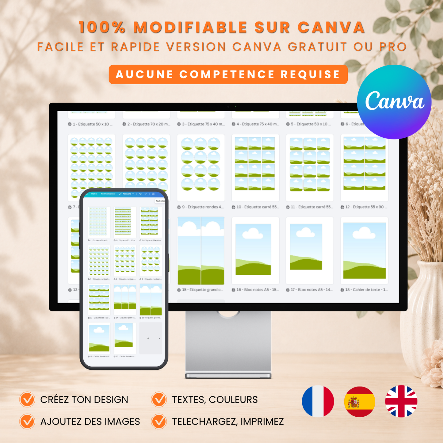 Kit rentrée scolaire Canva : étiquettes, agenda et cahier de texte personnalisables