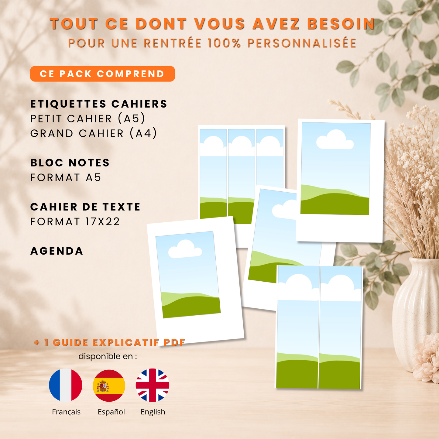 Kit rentrée scolaire Canva : étiquettes, agenda et cahier de texte personnalisables