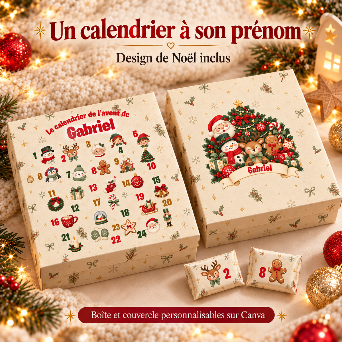 Exemples de couvercles du coffret gourmand avec le design de Noël inclus