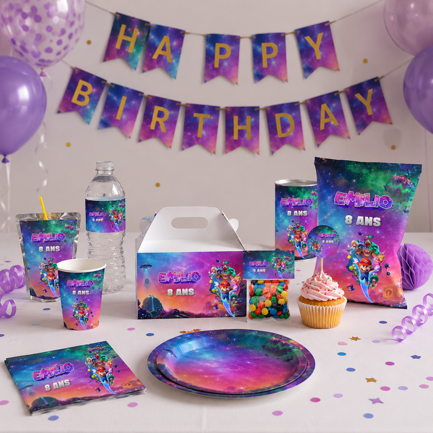 Pack Anniversaire Mario Galaxy – 40 Templates Canva Personnalisables