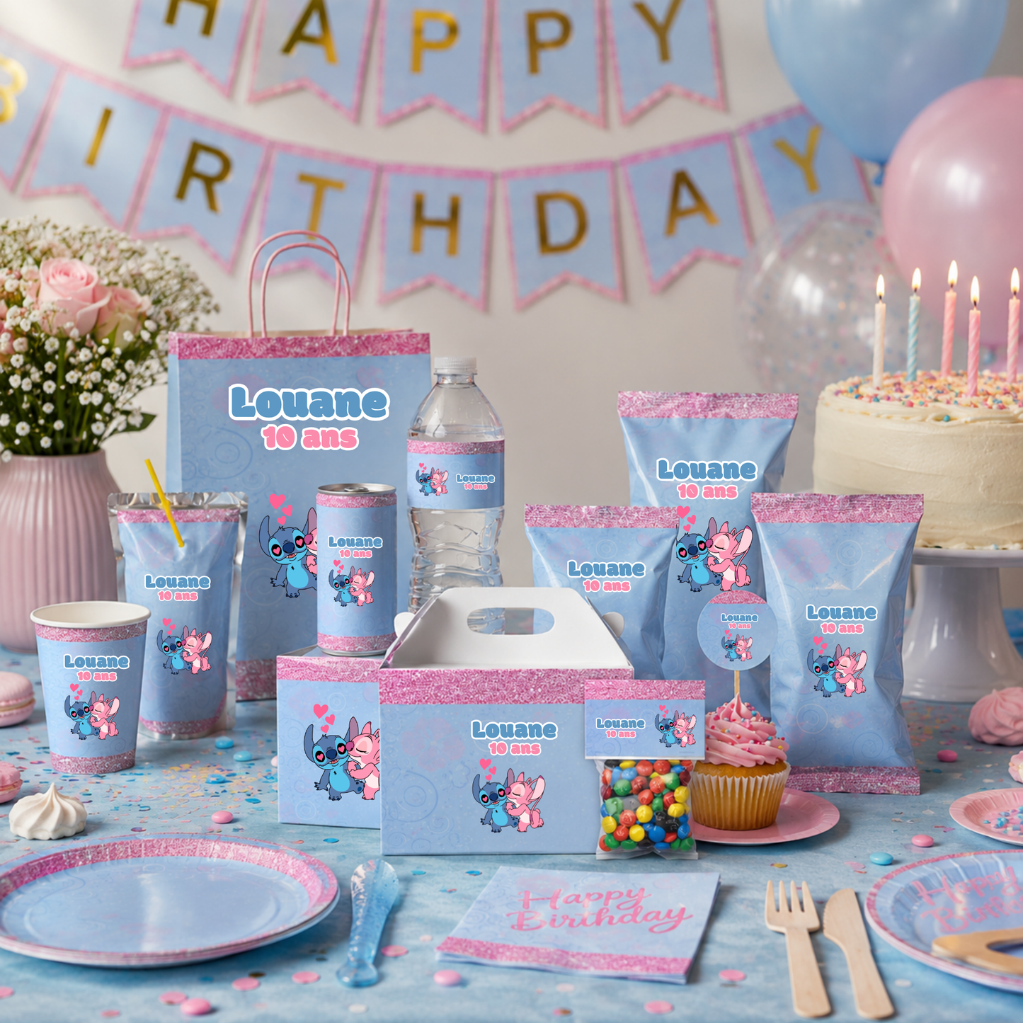 Pack Anniversaire Stitch & Angel – 40 Templates Canva Personnalisables