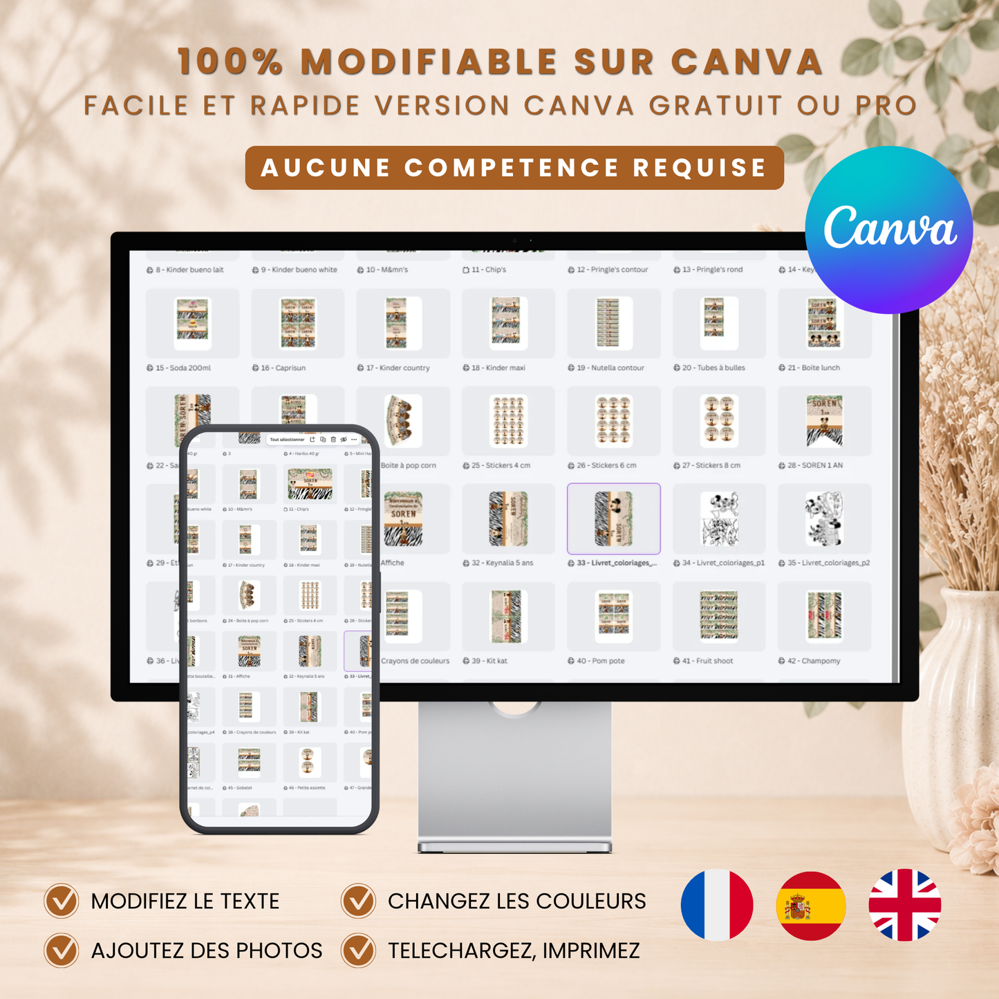 Pack Anniversaire Mickey Jungle Safari - 40 Templates Canva Personnalisables