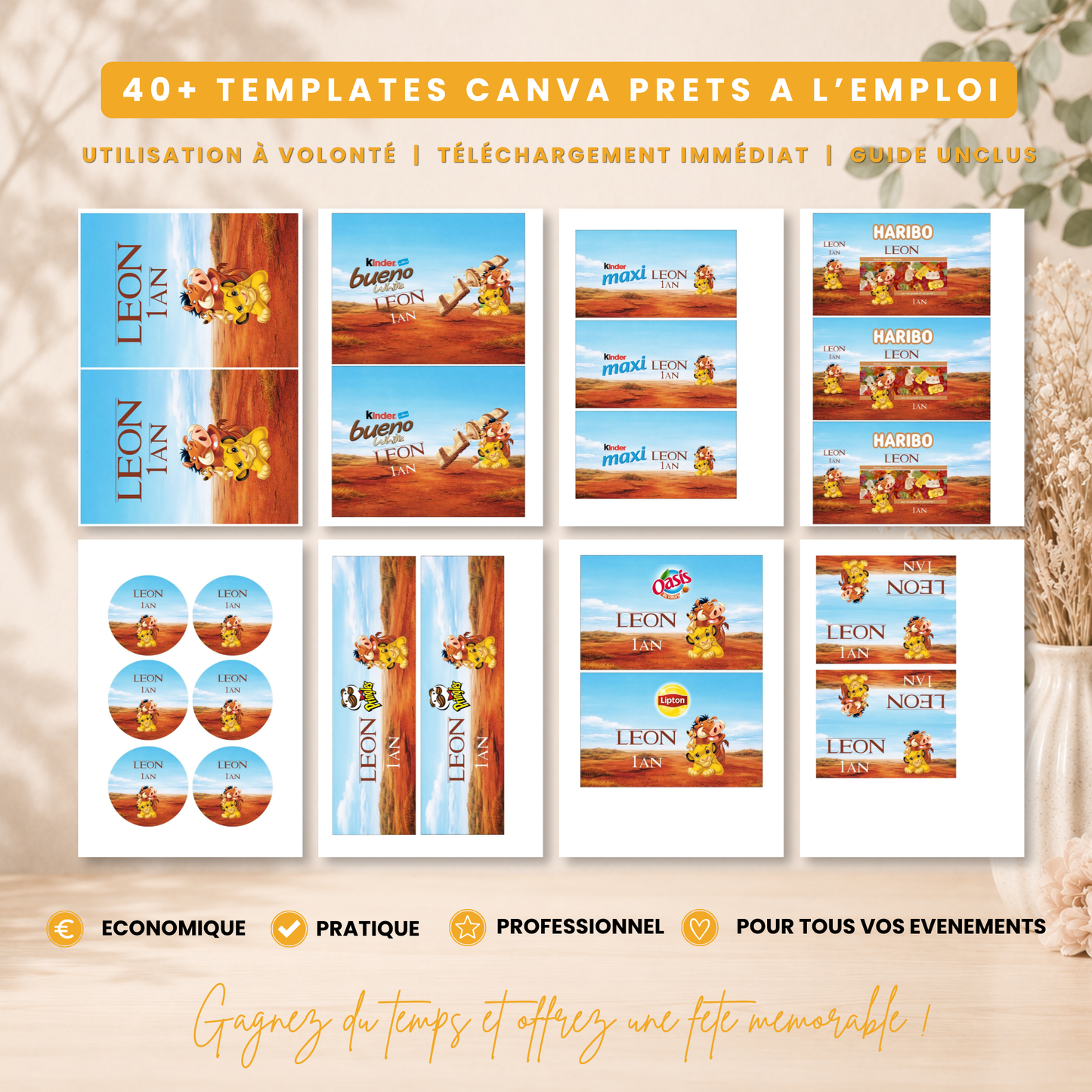 Pack Anniversaire Roi Lion – 40 Templates Canva Personnalisables