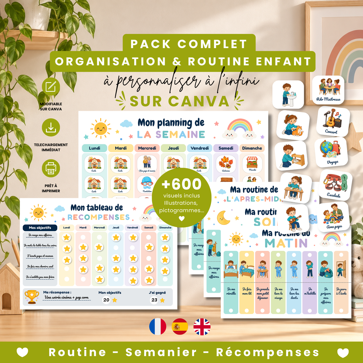 Pack complet Routine & Organisation Enfant à personnaliser sur Canva et à imprimer