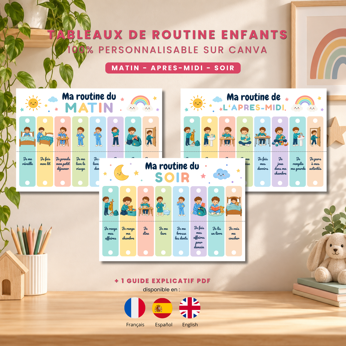 Tableau de routine enfant à personnaliser sur Canva et imprimer