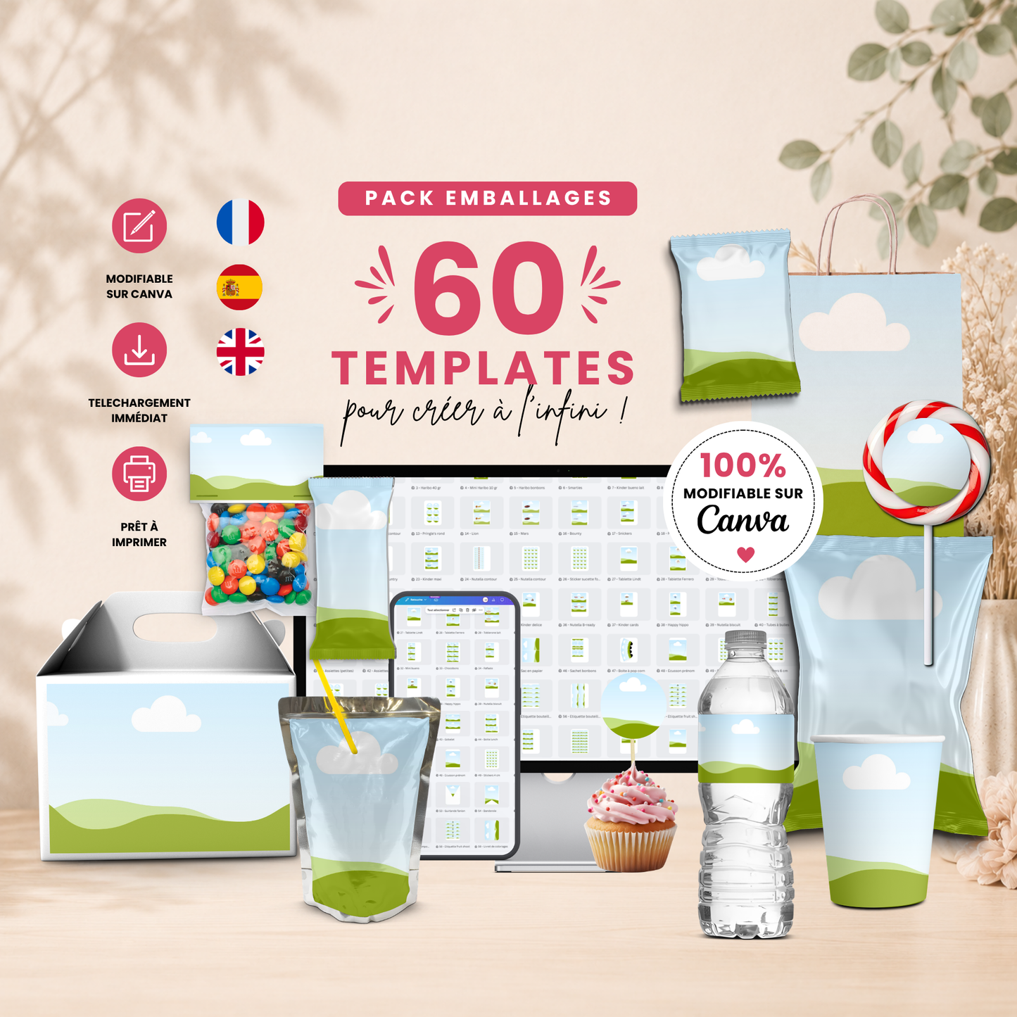 Pack 60 Templates Canva Emballages – Templates Vierges Personnalisables