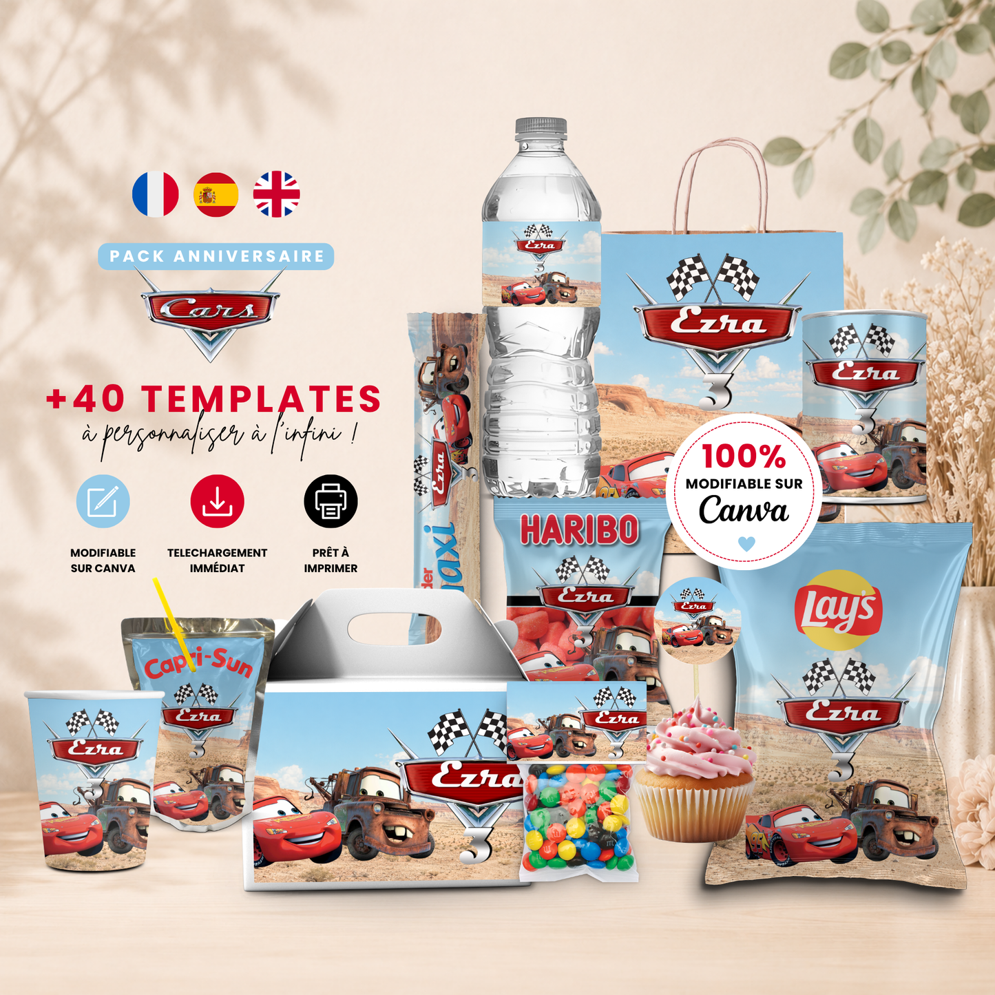 Pack Anniversaire Cars Disney - 40 Templates Canva Personnalisables