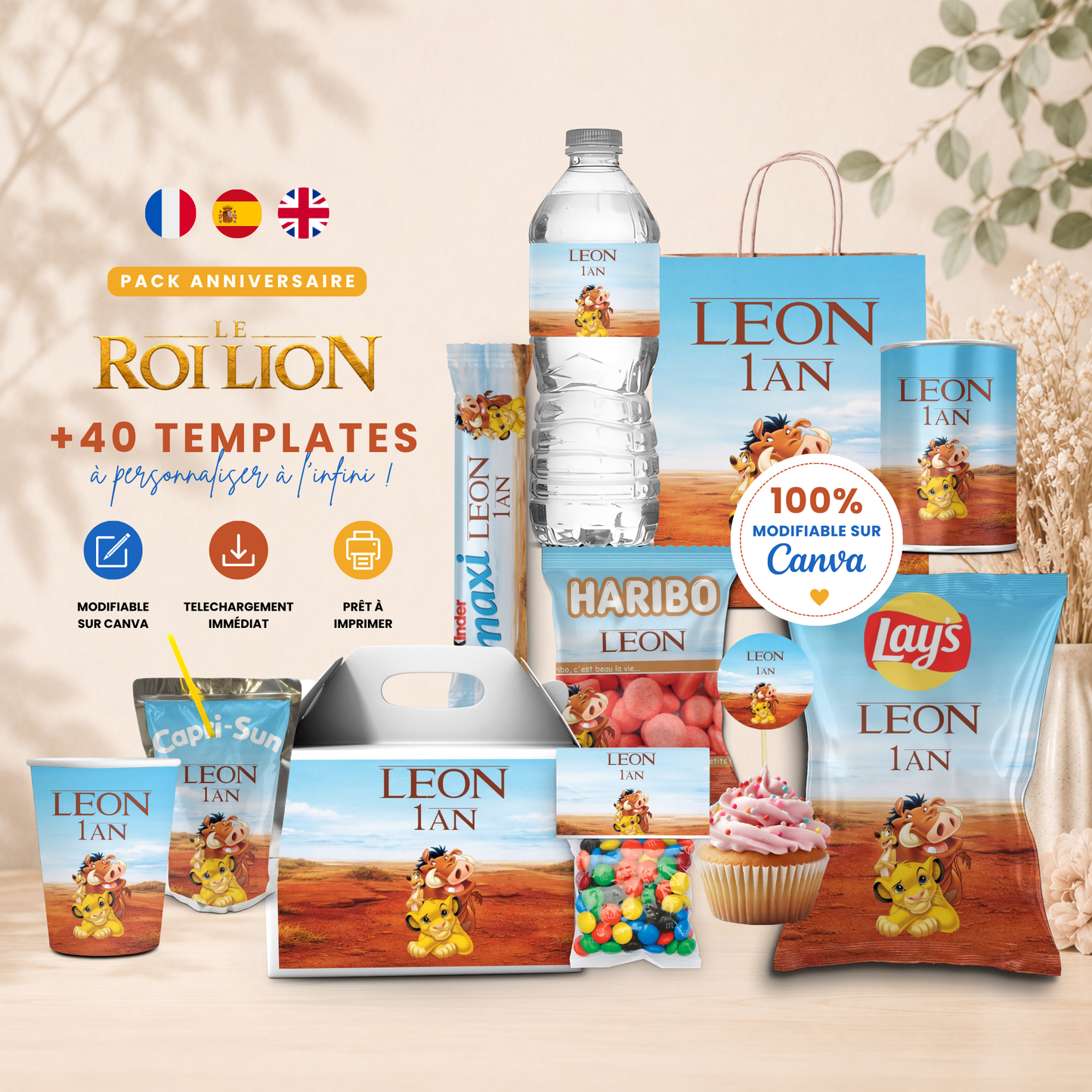Pack Anniversaire Roi Lion – 40 Templates Canva Personnalisables