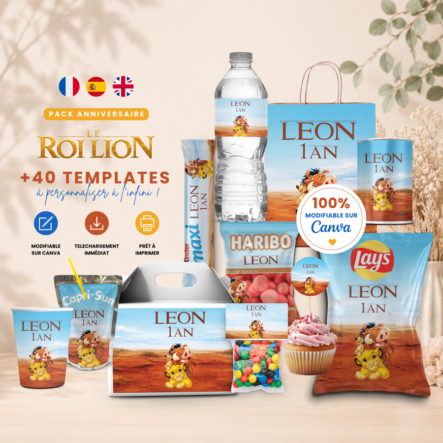 Pack Anniversaire Roi Lion – 40 Templates Canva Personnalisables