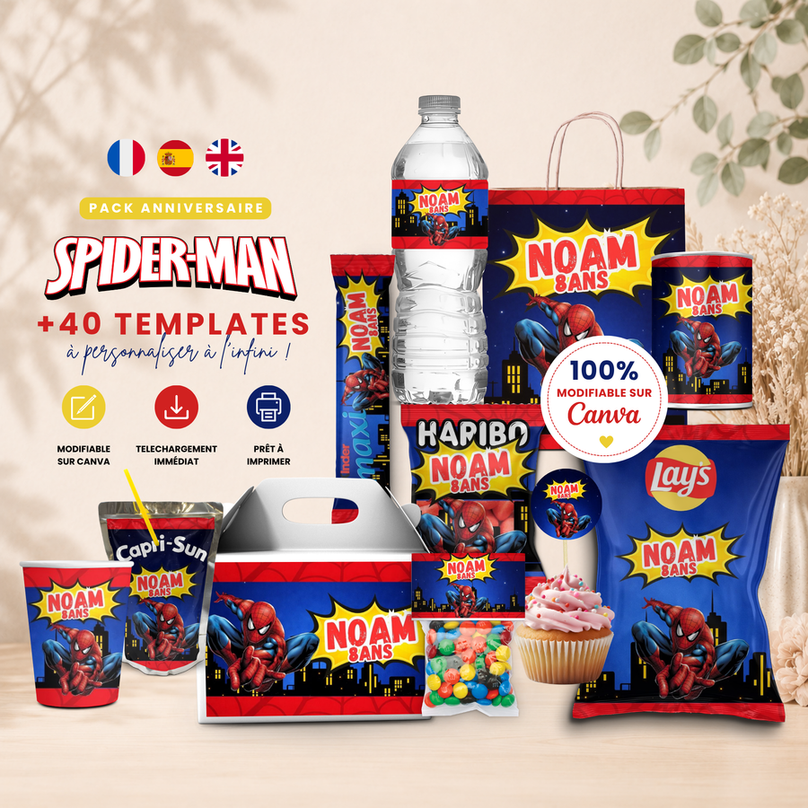 Pack Anniversaire Spiderman – 40 Templates Canva Personnalisables
