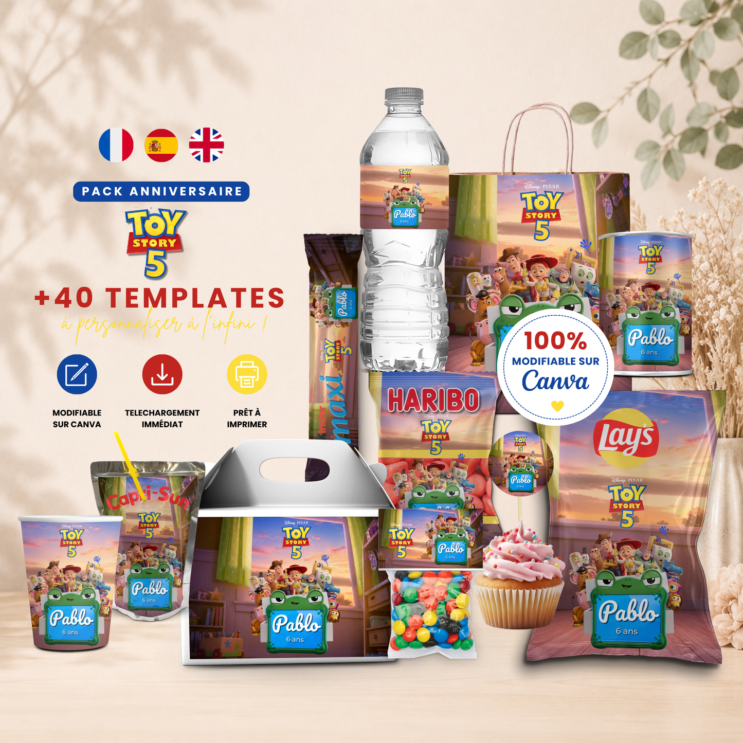 Pack Anniversaire Toy Story 5 - 40 Templates Canva personnalisables