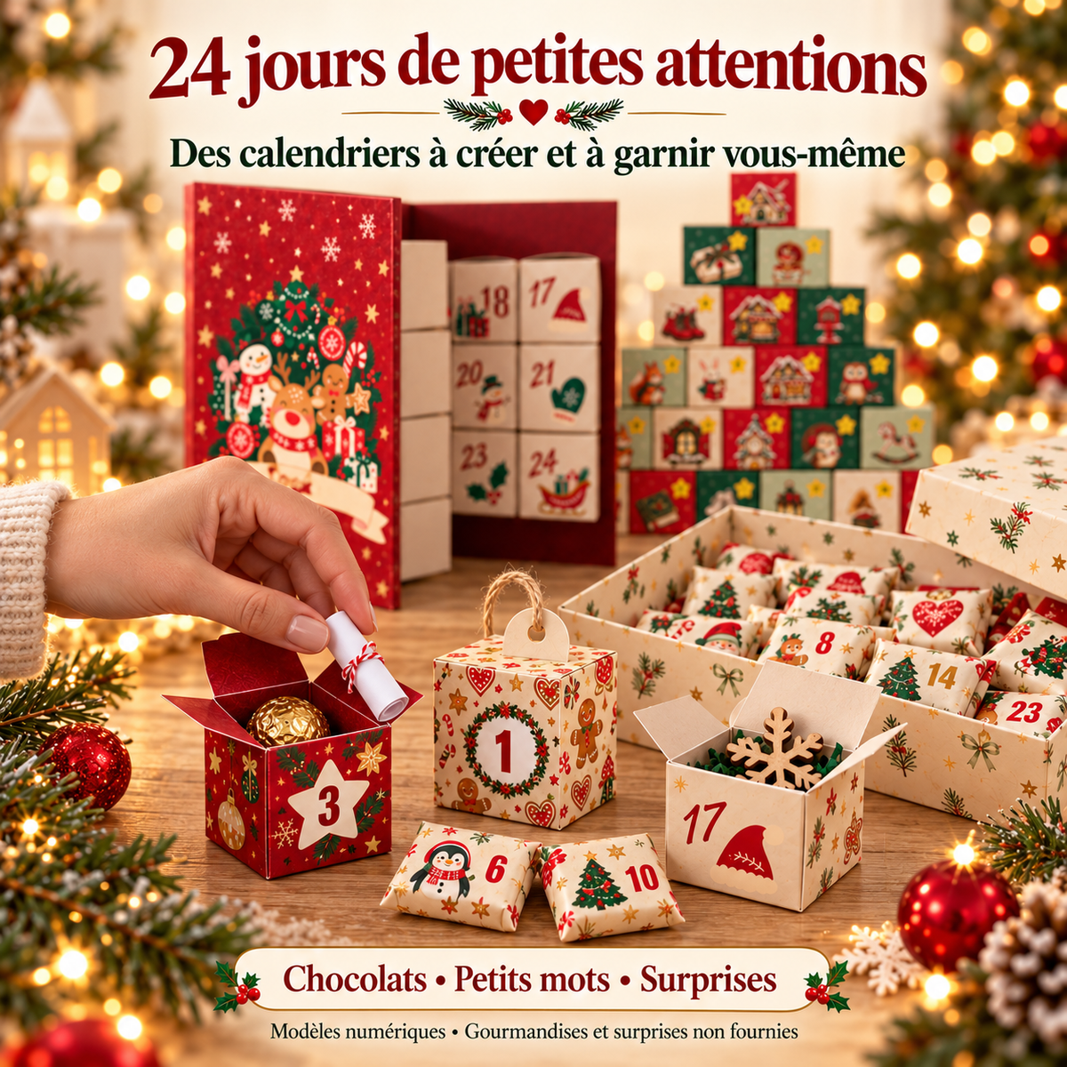 Calendriers de l’Avent à remplir de chocolats, petits mots et surprises choisis par vos soins