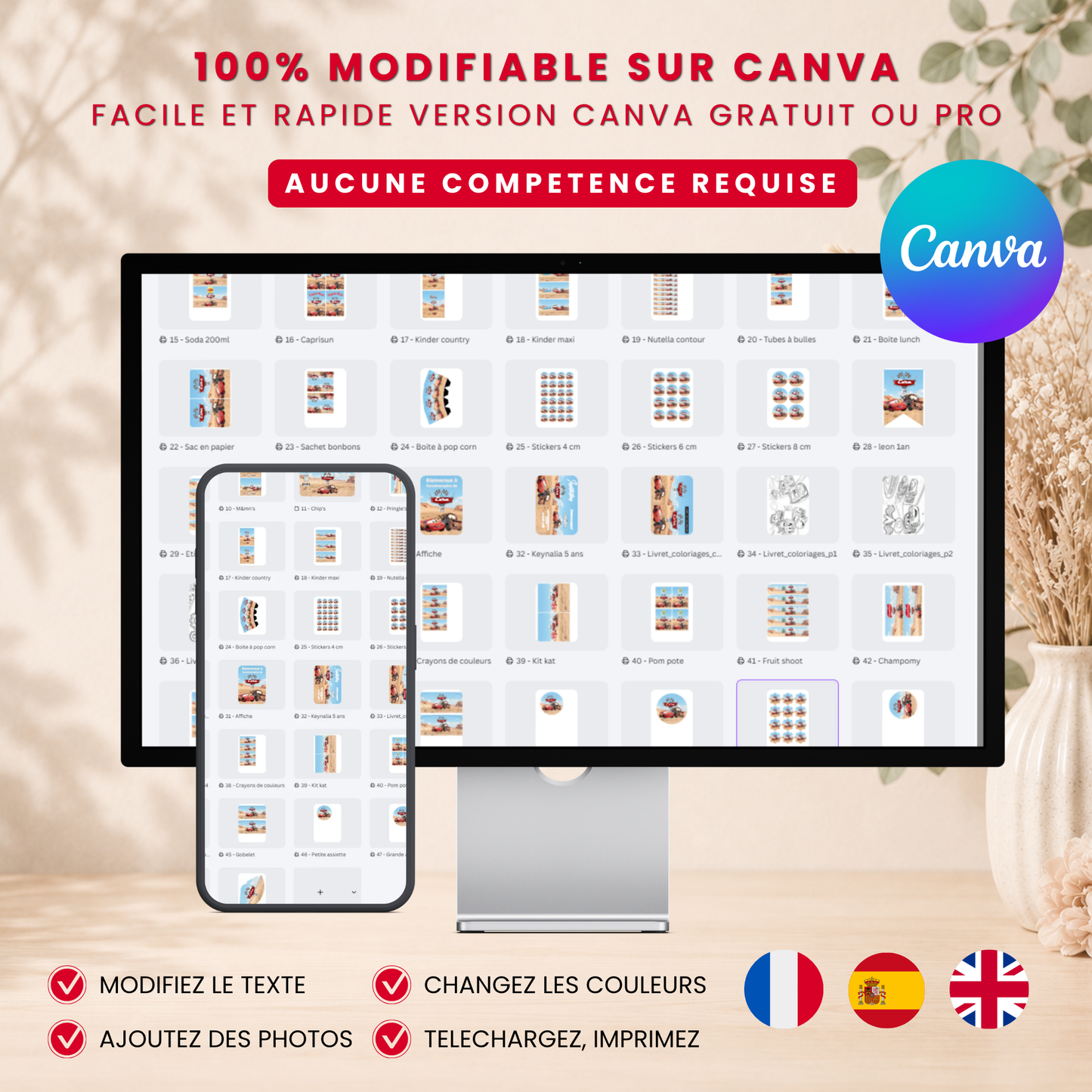 Pack Anniversaire Cars Disney - 40 Templates Canva Personnalisables