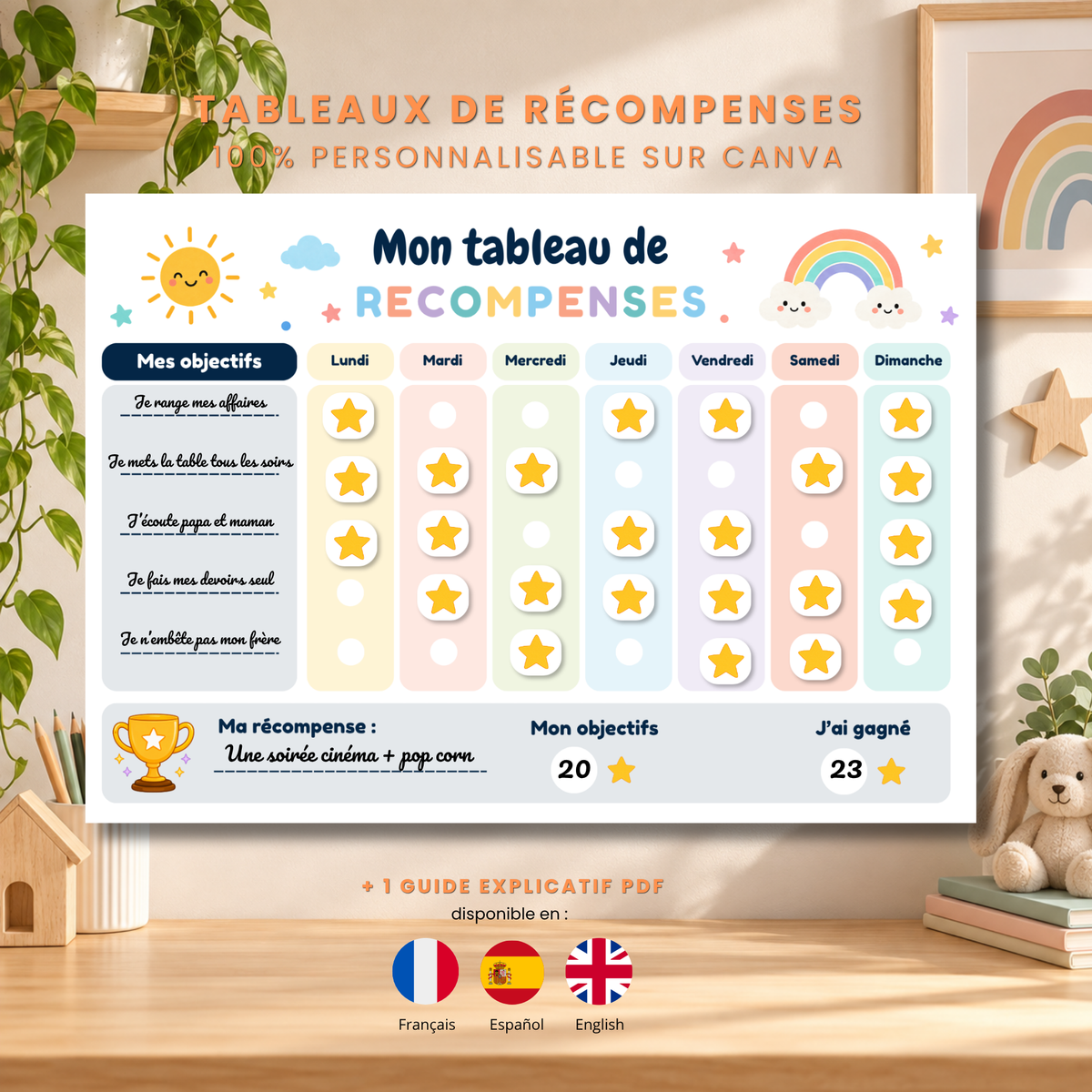 Tableau de récompenses enfant à personnaliser sur Canva et à imprimer