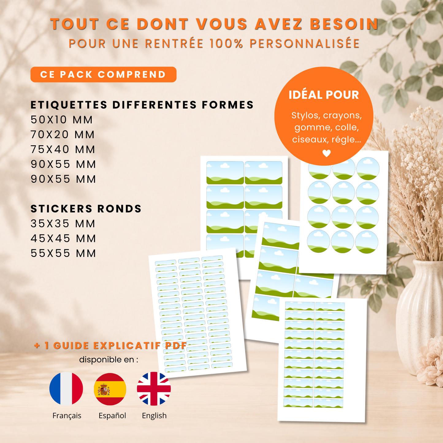 Kit rentrée scolaire Canva : étiquettes, agenda et cahier de texte personnalisables