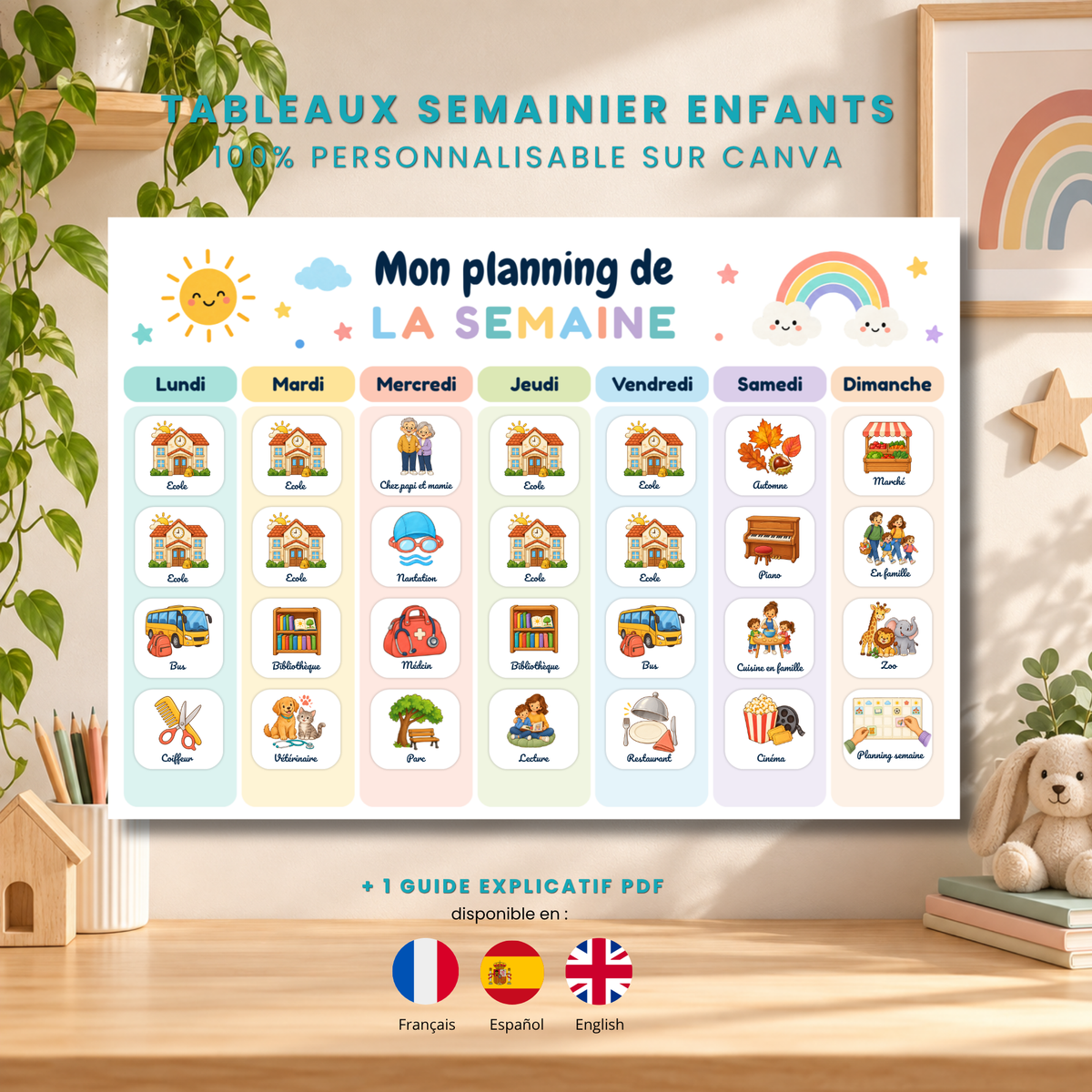 Planning semainier enfant à personnaliser sur Canva et à imprimer