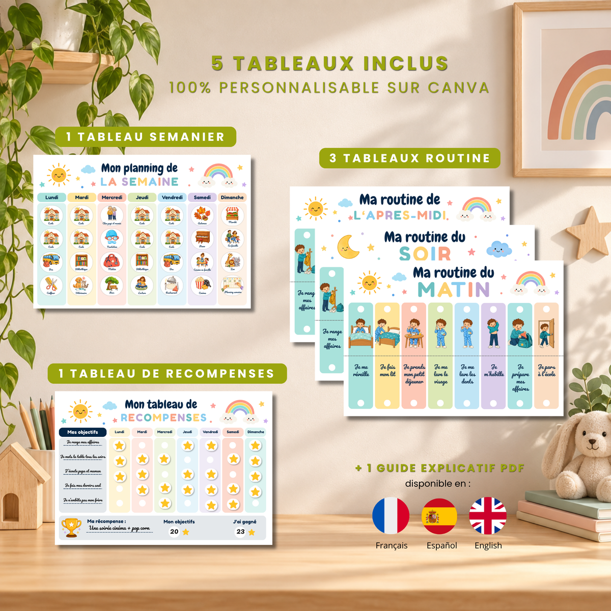 Pack complet Routine & Organisation Enfant à personnaliser sur Canva et à imprimer