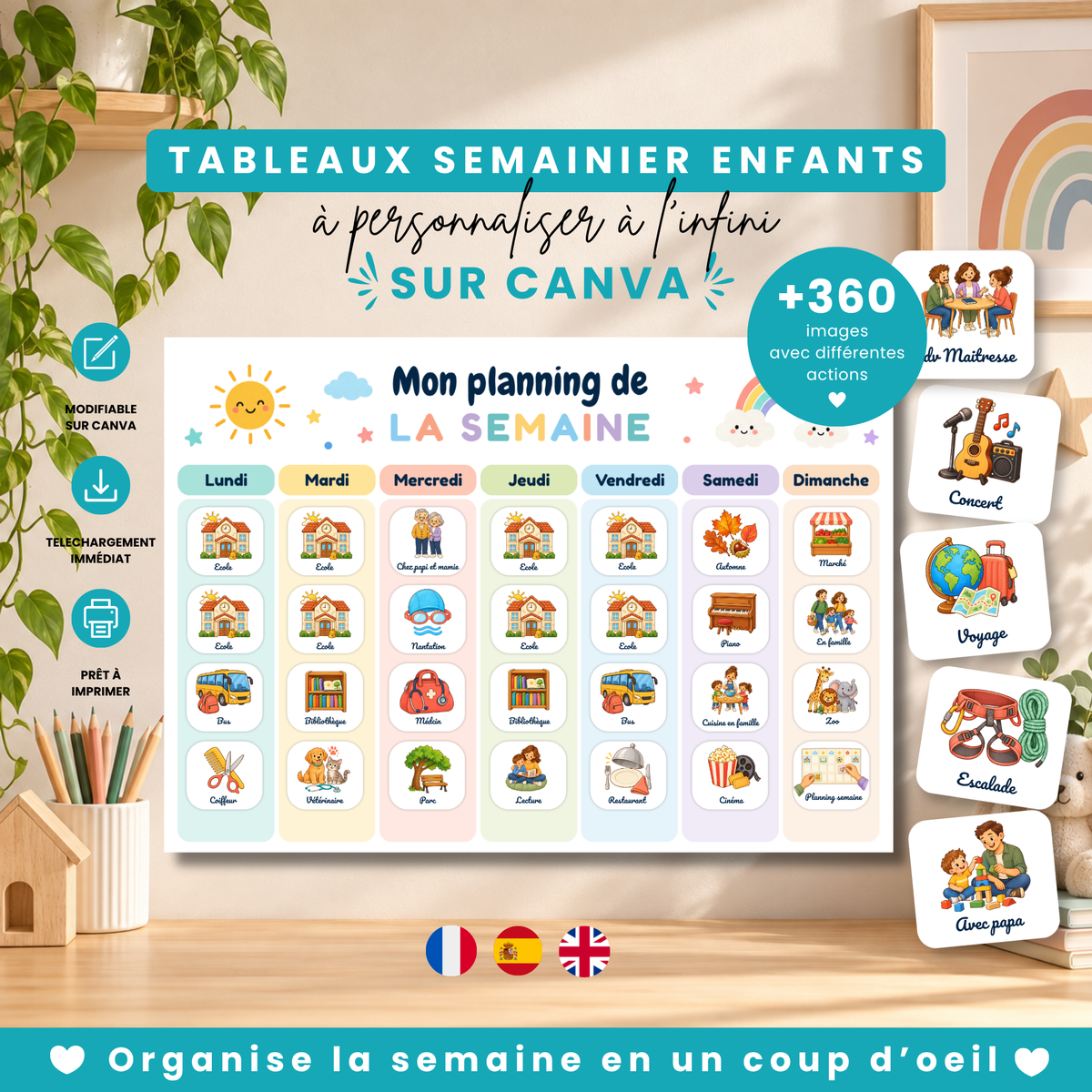 Planning semainier enfant à personnaliser sur Canva et à imprimer