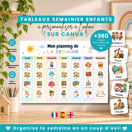 Planning semainier enfant à personnaliser sur Canva et à imprimer