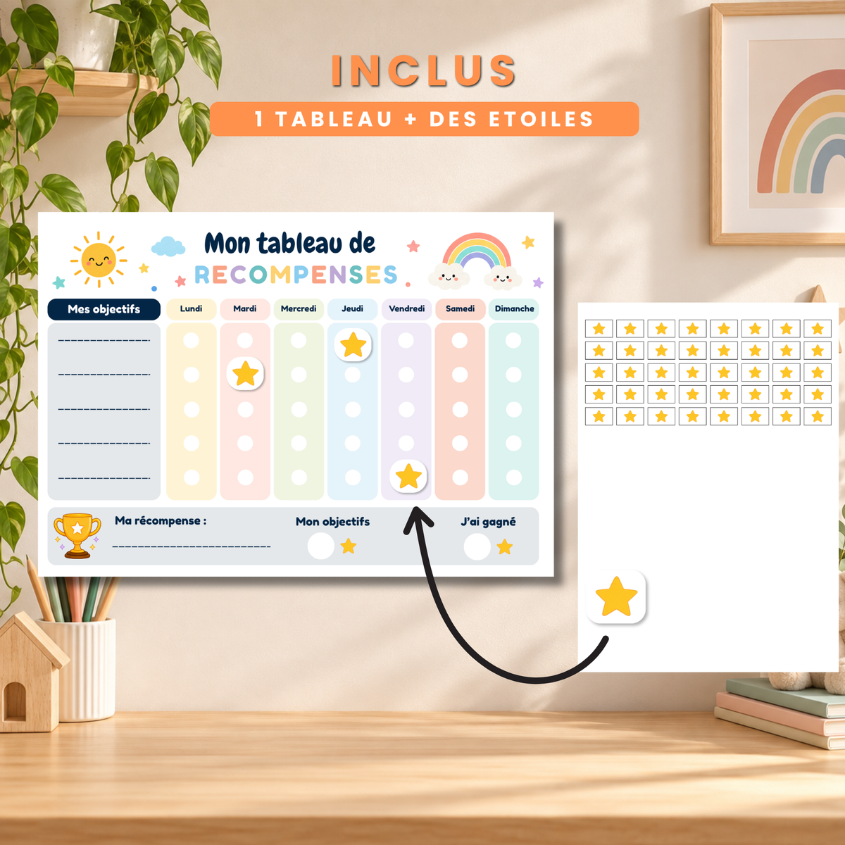 Tableau de récompenses enfant à personnaliser sur Canva et à imprimer