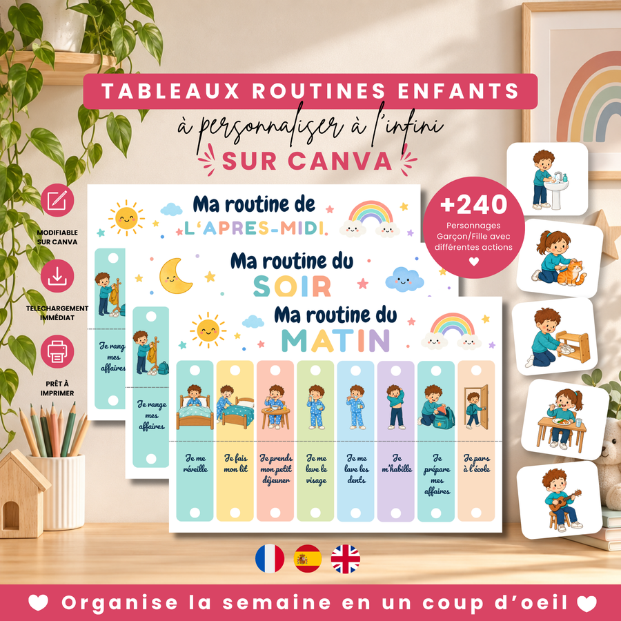Tableau de routine enfant à personnaliser sur Canva et imprimer
