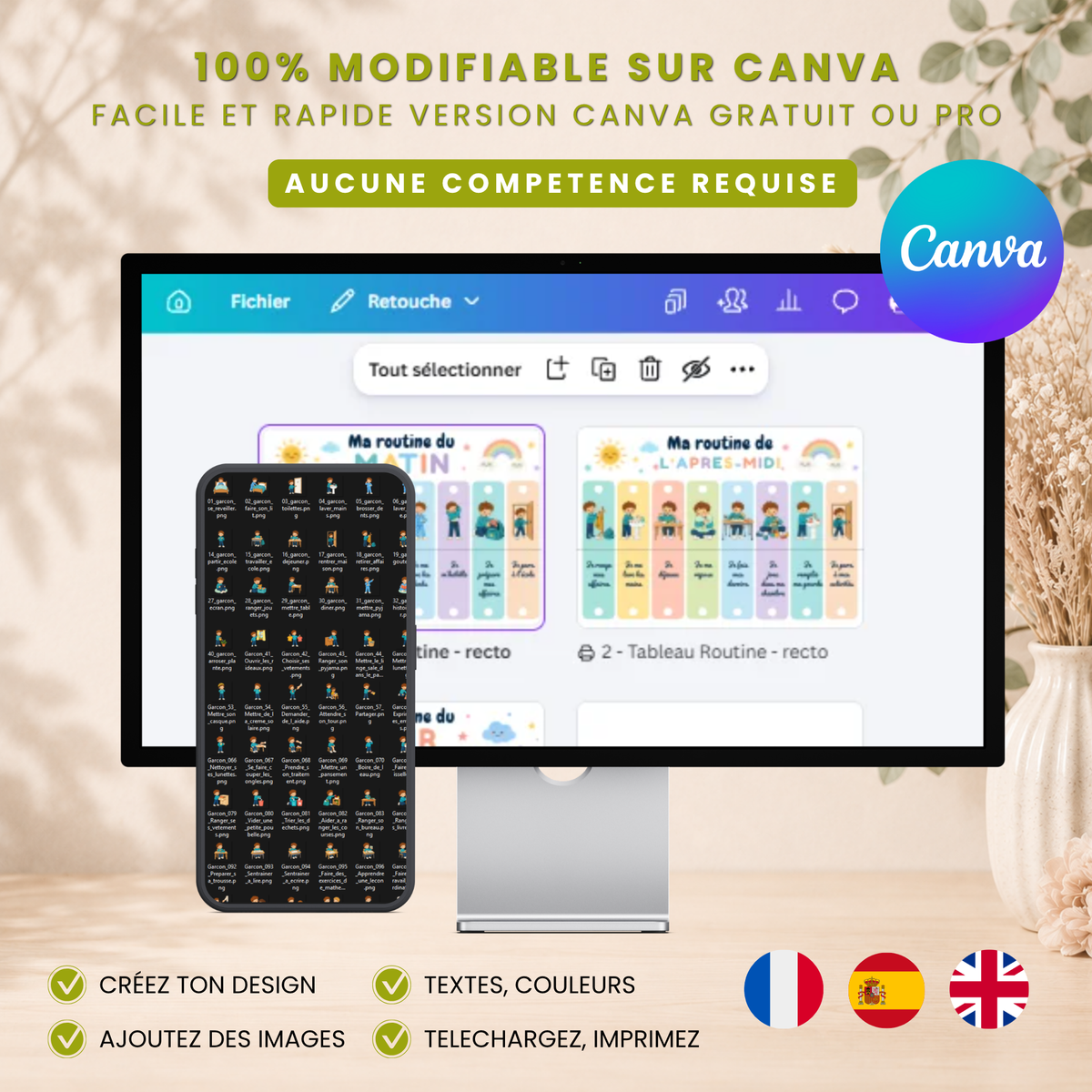 Pack complet Routine & Organisation Enfant à personnaliser sur Canva et à imprimer