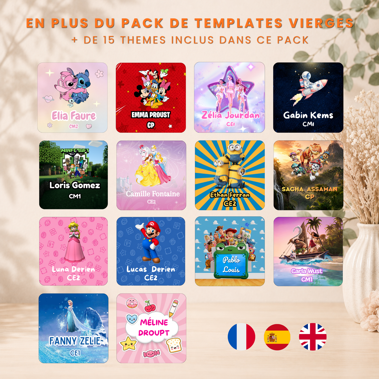 Kit rentrée scolaire Canva : étiquettes, agenda et cahier de texte personnalisables