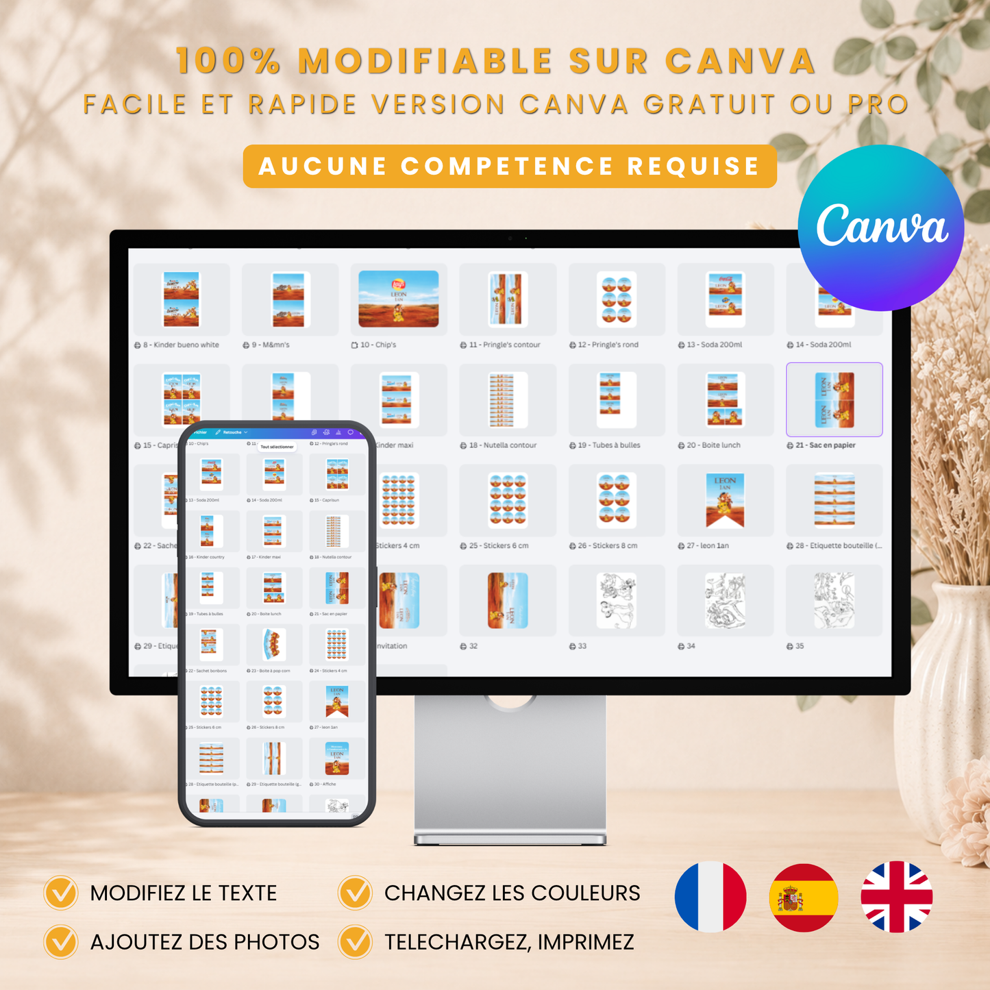 Pack Anniversaire Roi Lion – 40 Templates Canva Personnalisables