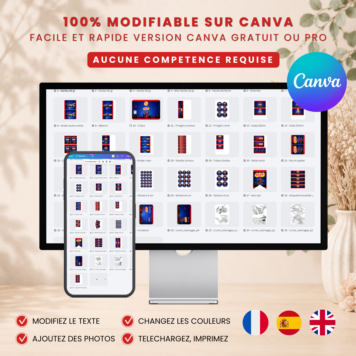 Pack Anniversaire Spiderman – 40 Templates Canva Personnalisables
