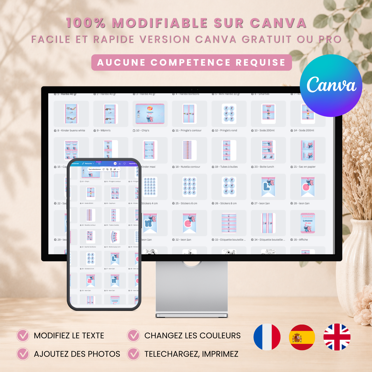Pack Anniversaire Stitch & Angel – 40 Templates Canva Personnalisables